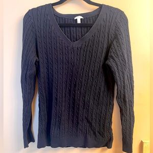 Talbots Black Cotton Cable Knit Sweater XL